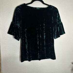 Ivanka Trump Emerald Velvet Ruffle Sleeve Top